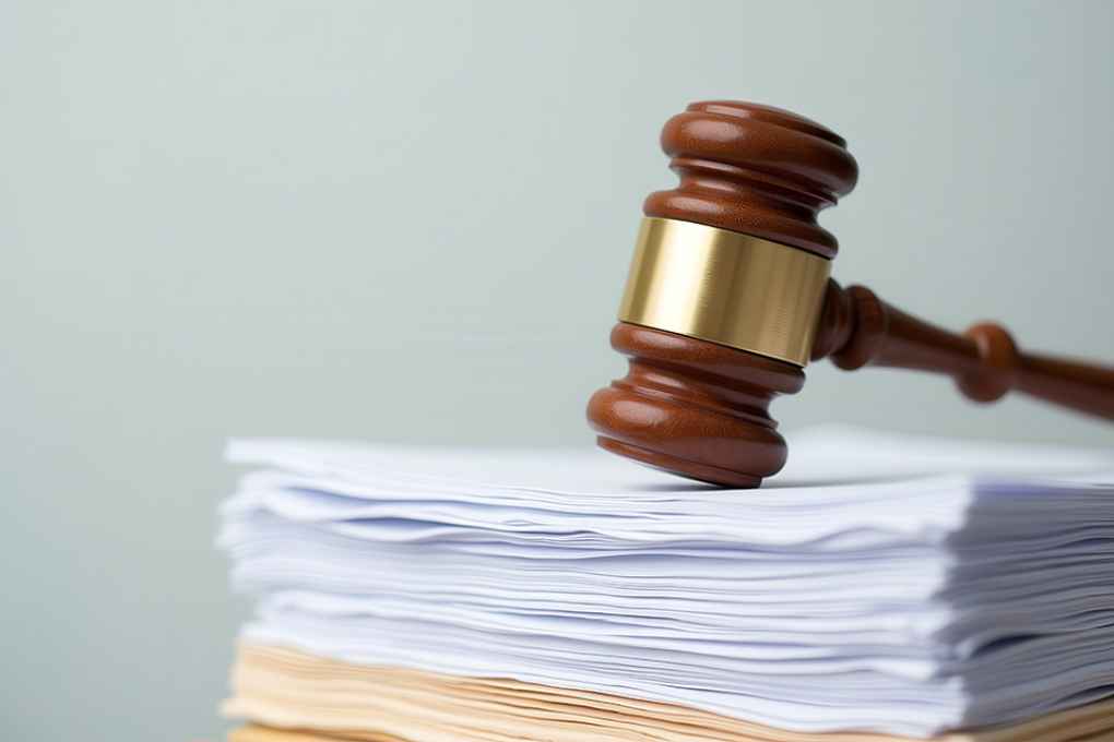 Foto: Richterhammer liegt auf Stapel Dokumente